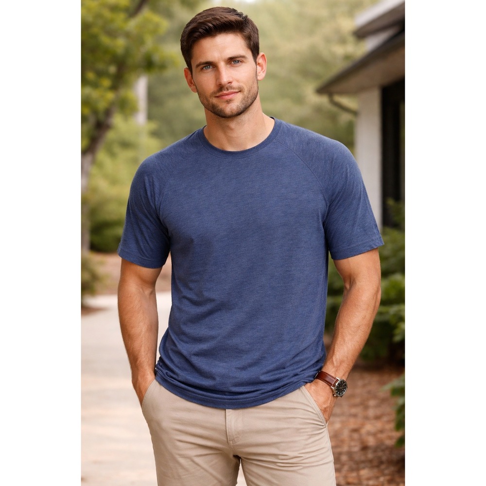 Jeff Easyway Mens Blue 100% Pima Cotton Raglan‎ Short Sleeve T-Shirt Size L NEW